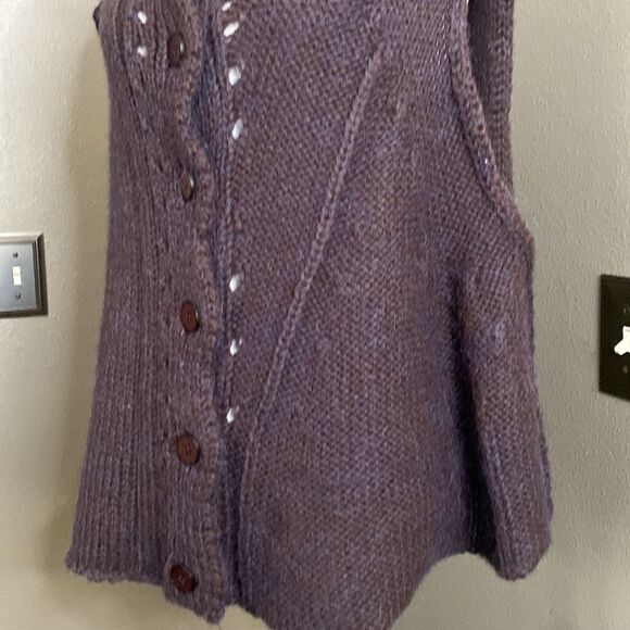 Lilith Brown purple Blue Mohair Alpaca Blend Sleeveless Poncho Knit Cardigan Ves - Picture 4 of 10